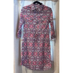 Tin Haul Womens Southwestern Aztec Print Button Front Shirt Dress Pink Blue Med